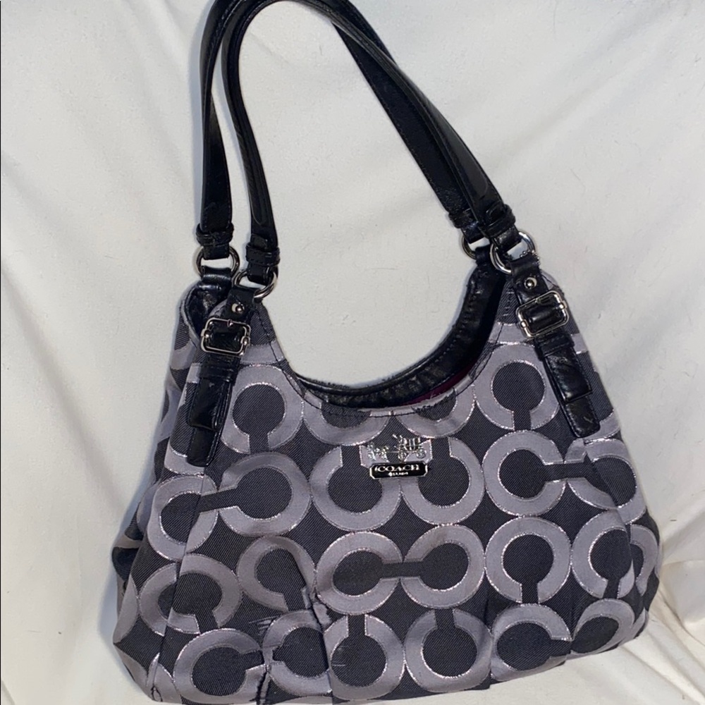 Coach Black and Gray Signature Shoulder Bag